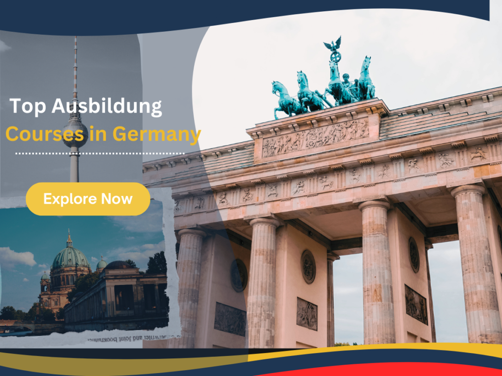 Top Ausbildung courses in Germany banner showing the Brandenburg Gate in Berlin with text about vocational training.